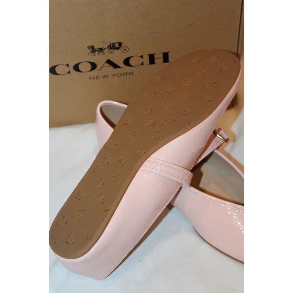 Coach Women's Crinkled Leather Mary Jane Ballet Flats Pink NEW SZ 8.5